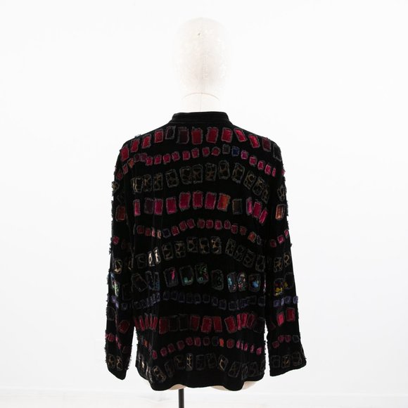 Vintage Chico's M Velvet Abstract Tunic Top Black - Picture 4 of 7